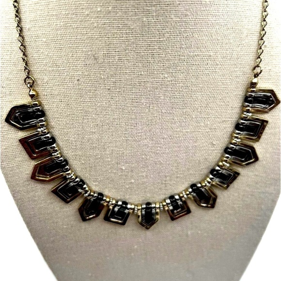 Vintage Geometric Necklace With Black Accents & Gold Tone Chain.  B37 - Picture 7 of 8